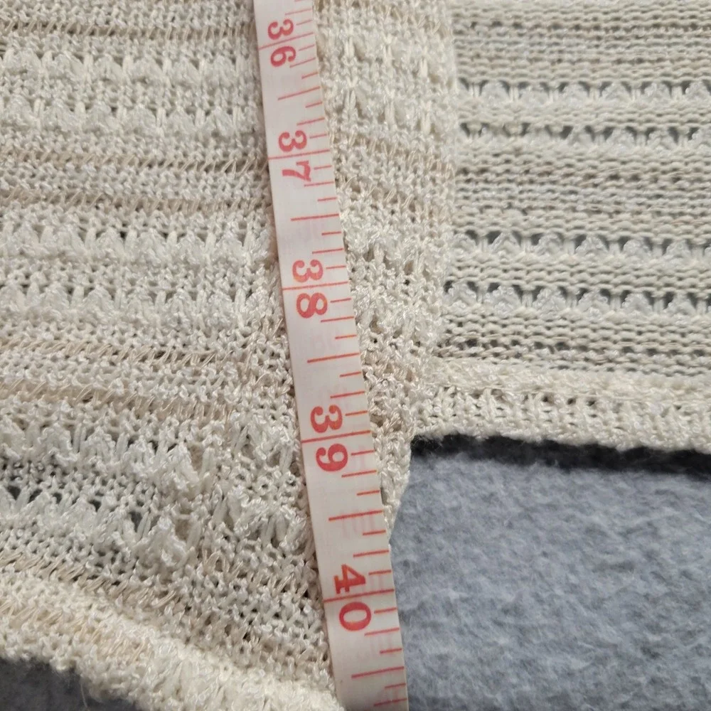 Anthropologie Cream Striped Pointelle Knit Open Front Cardigan Balloon Sleeve OS